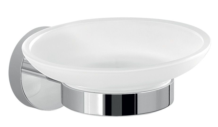 Porta sapone in metallo cromato con piattino in vetro