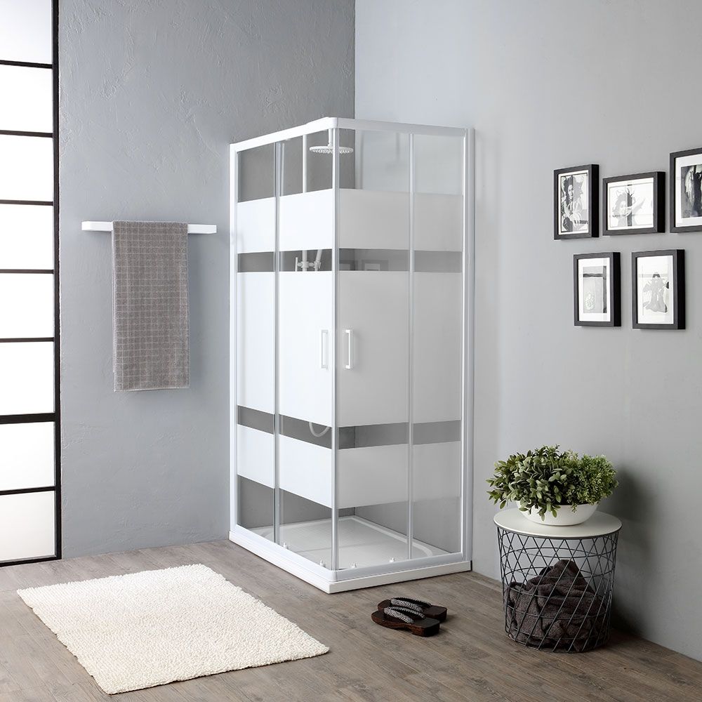 Cabine de douche 70x90 cm avec bandes sérigraphiées modèle Venere