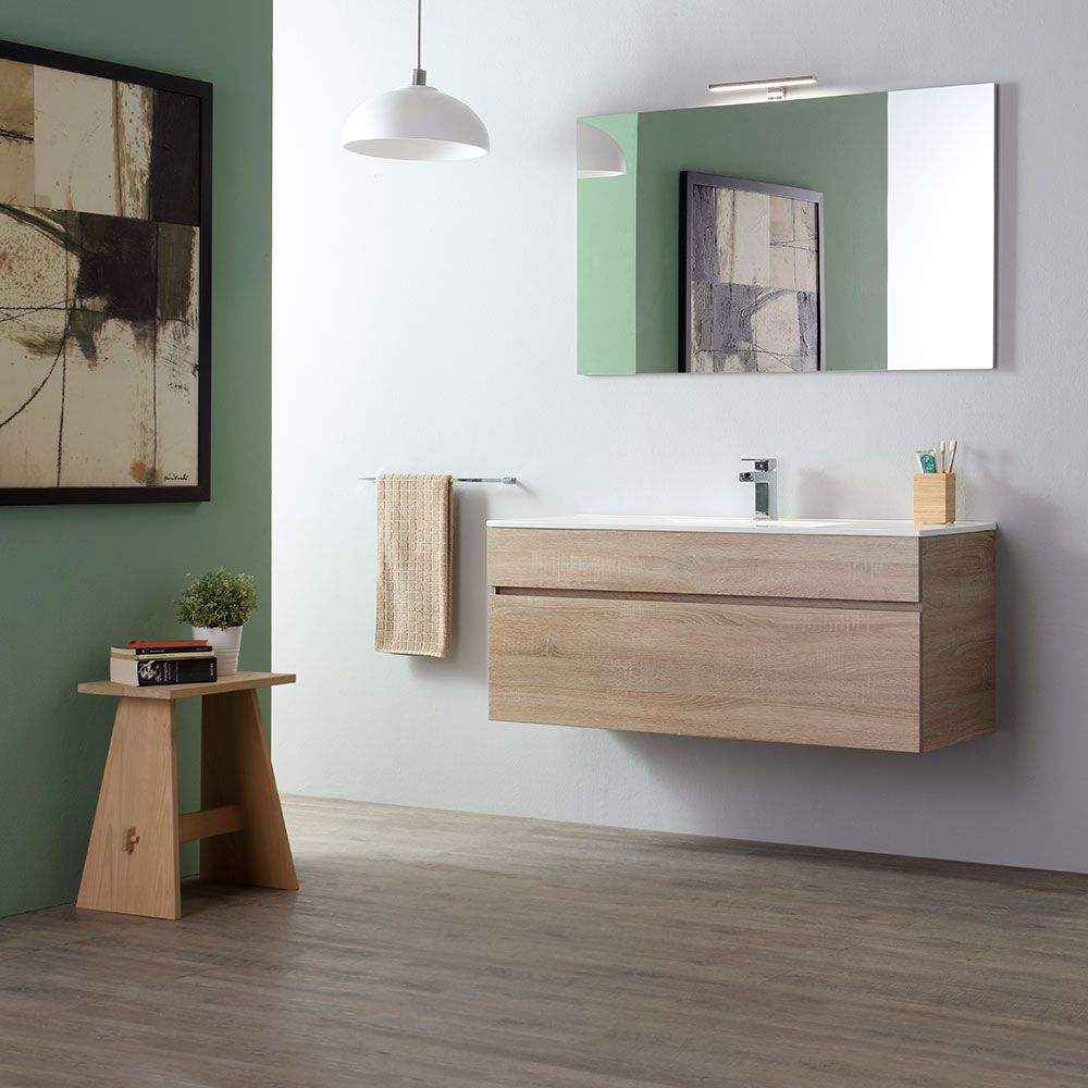 Composizione per bagno moderno 120 cm sospeso serie Sole in rovere well