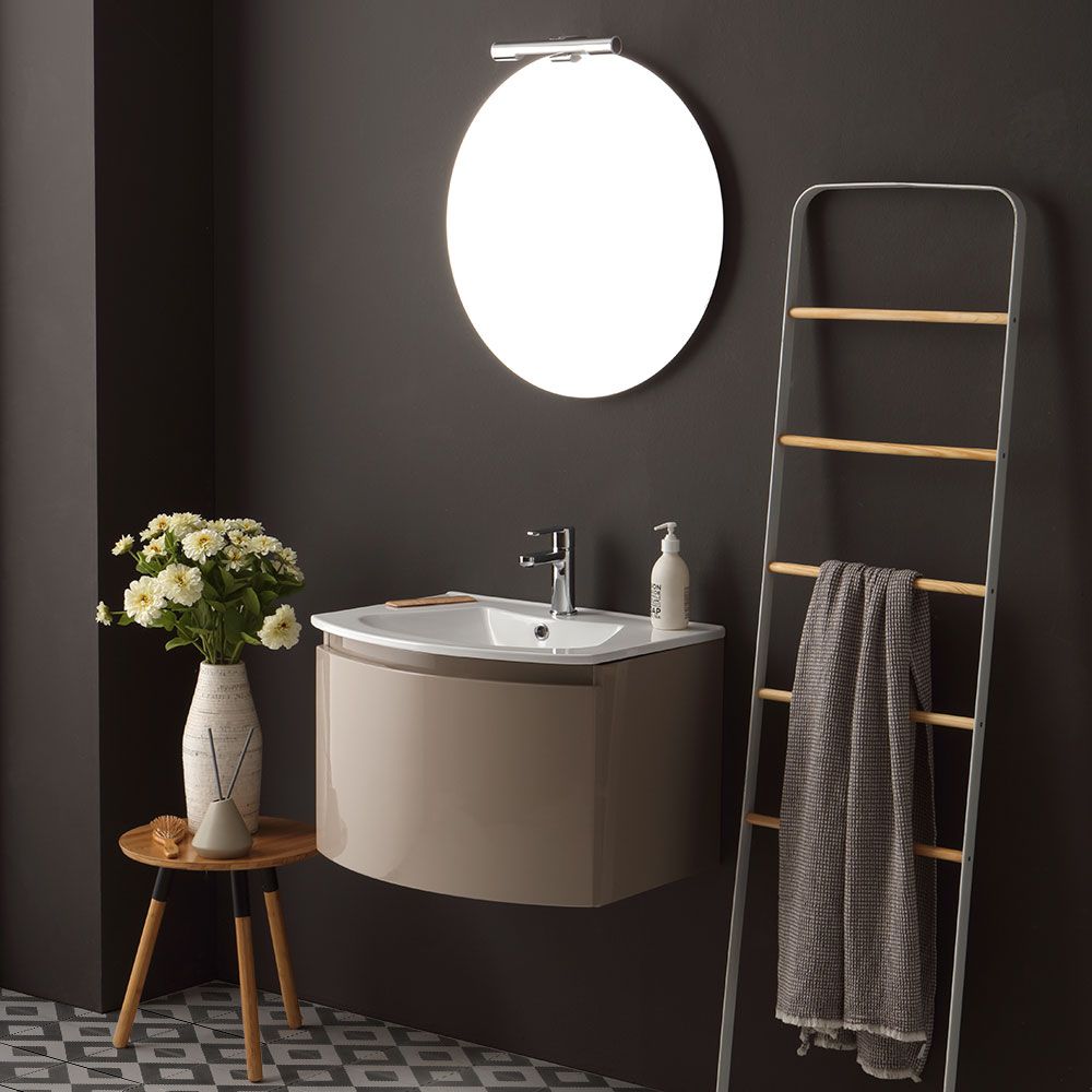armoire de toilette suspendue miroir rond cappuccino poli