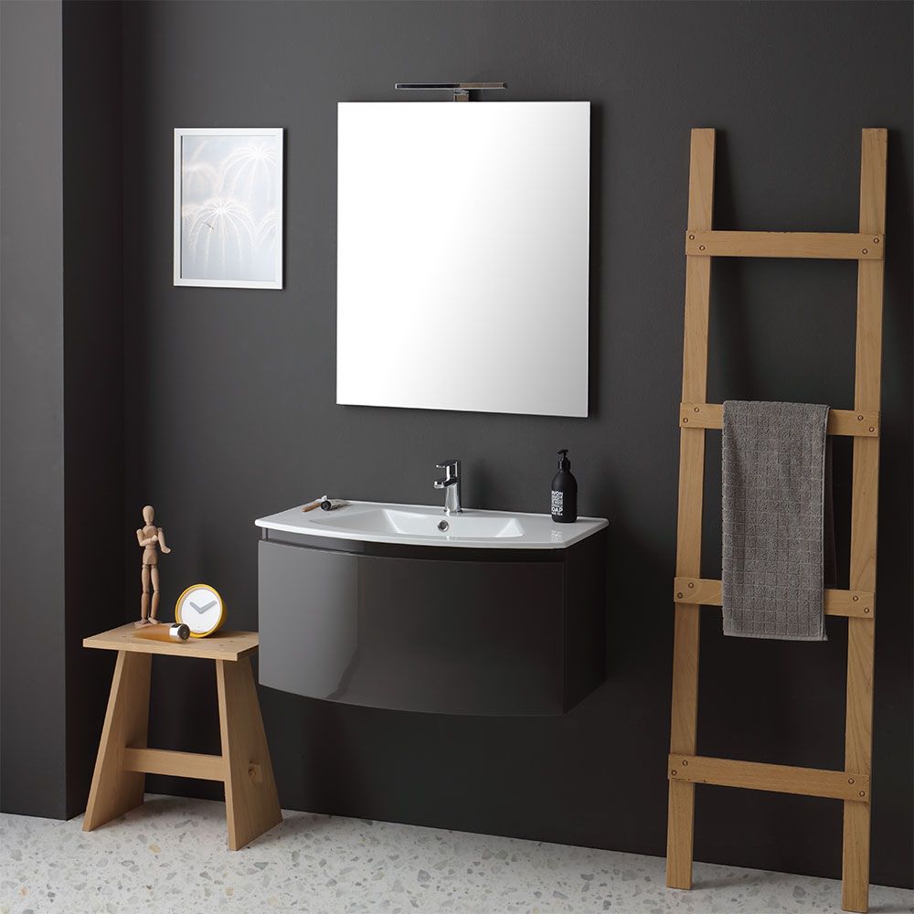 armoire de toilette courbe gris anthracite brillant