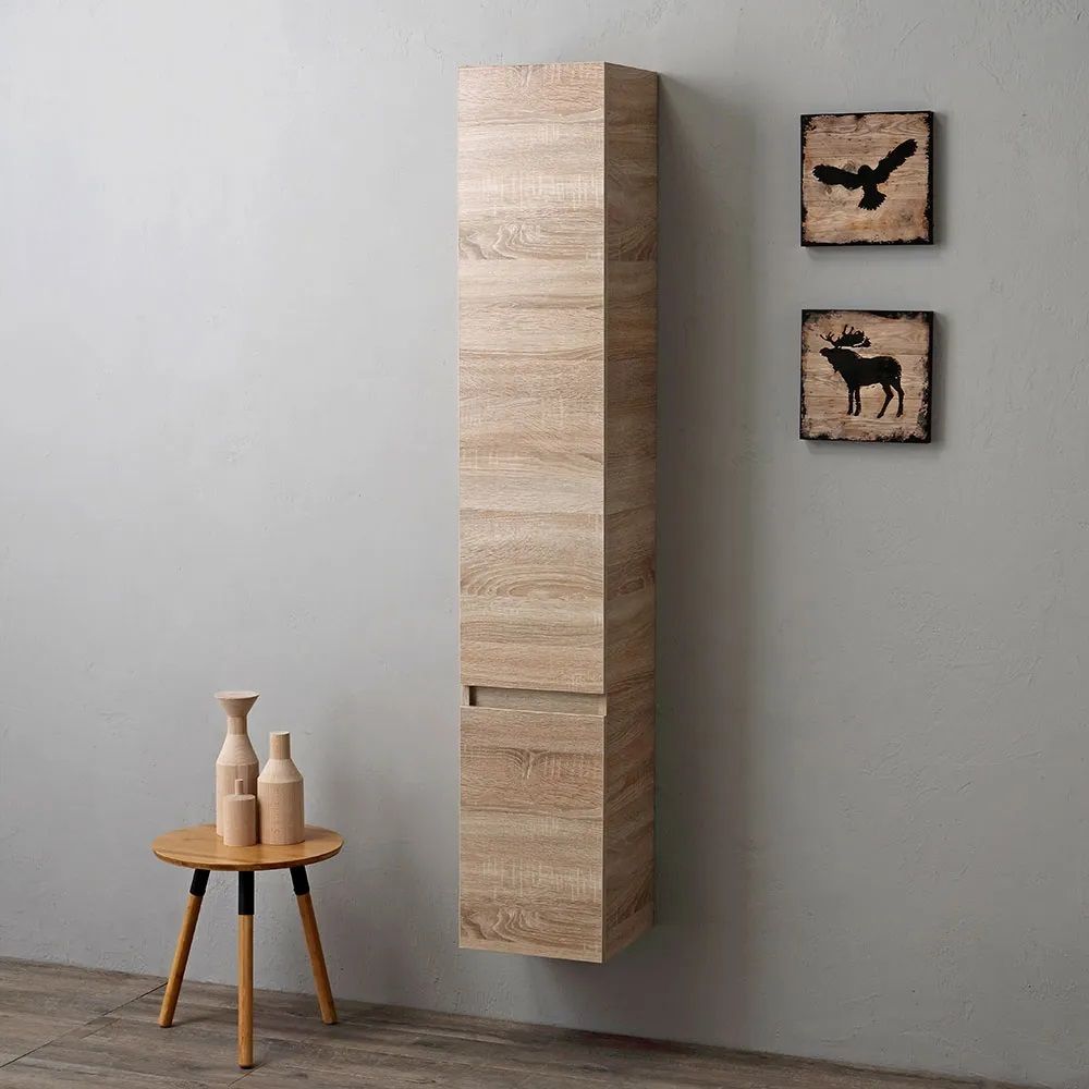 Colonne de salle de bains suspendue 2 portes en chêne naturel