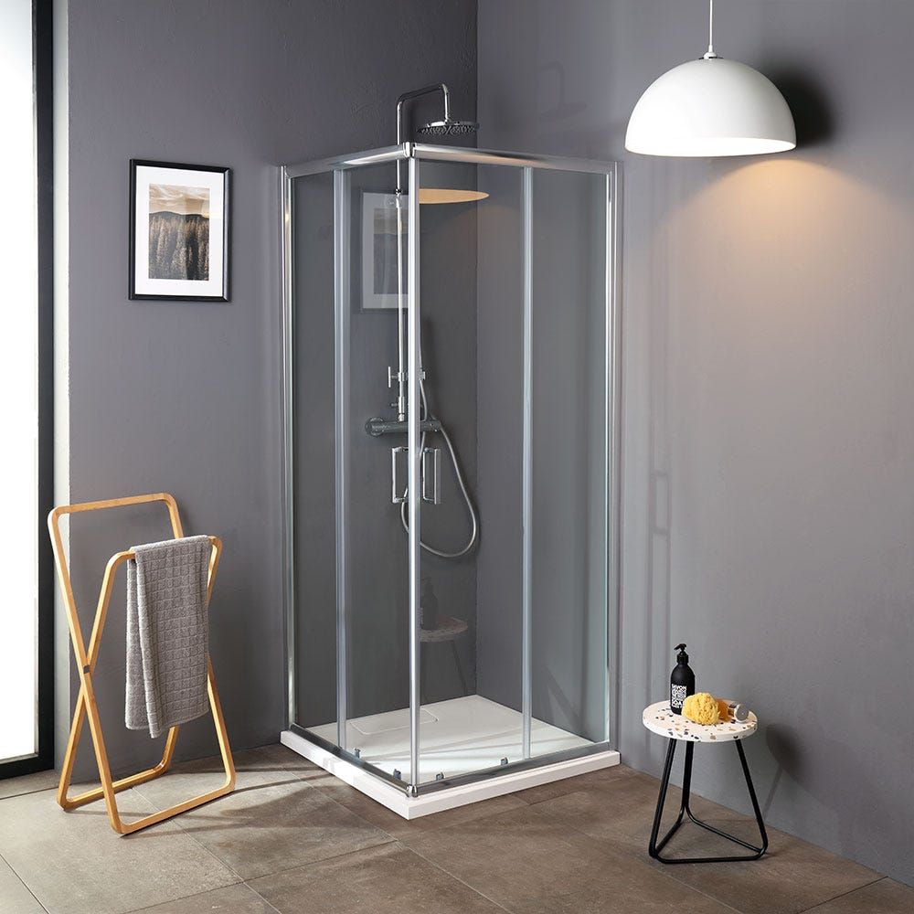 Cabine de douche 75x75 en verre transparent 4 mm