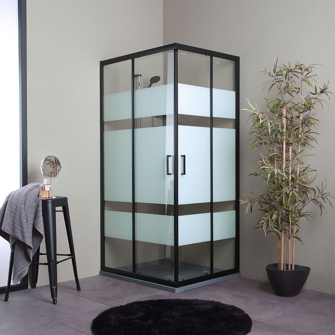 Cabine de douche 80x120 noire mate avec portes sérigraphiées