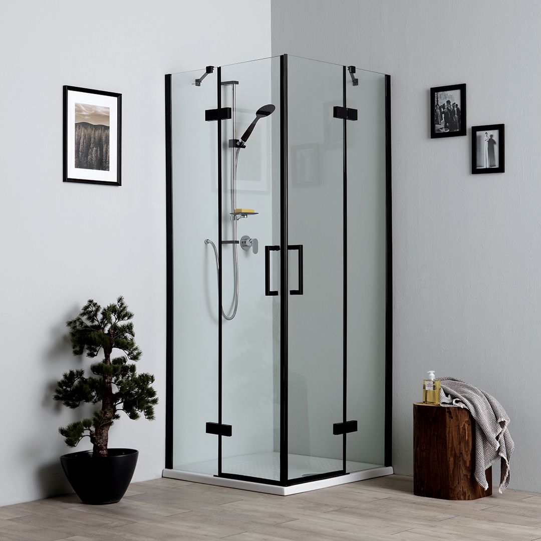 Cabine de douche noire mate 70x70 avec portes battantes