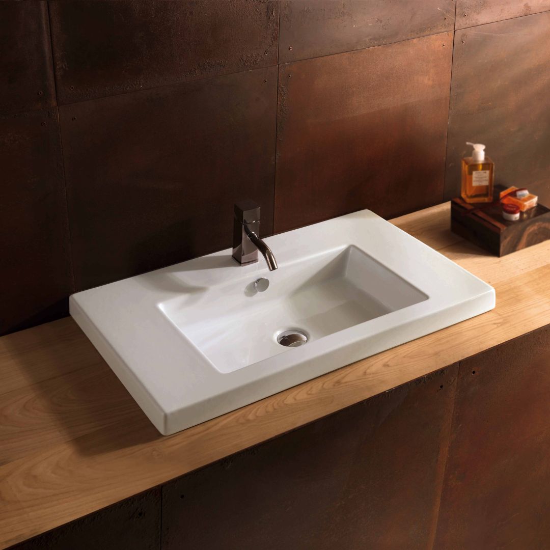 Lavabo rectangulaire avec une vasque et rebord pour objets en céramique modèle Cangas 100x45 cm