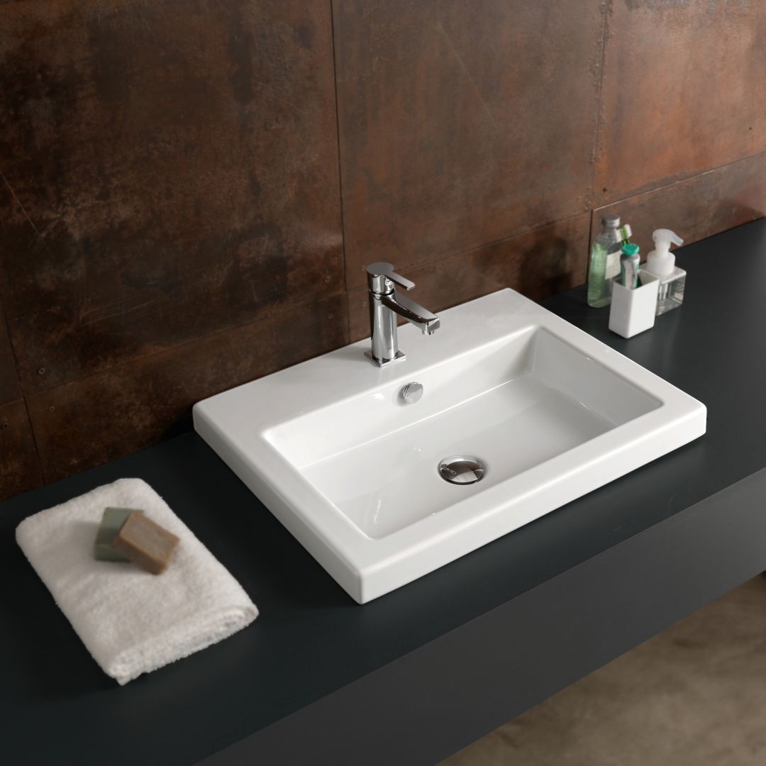 Lavabo de 60 cm et profond 45 cm rectangulaire en céramique modèle cangas