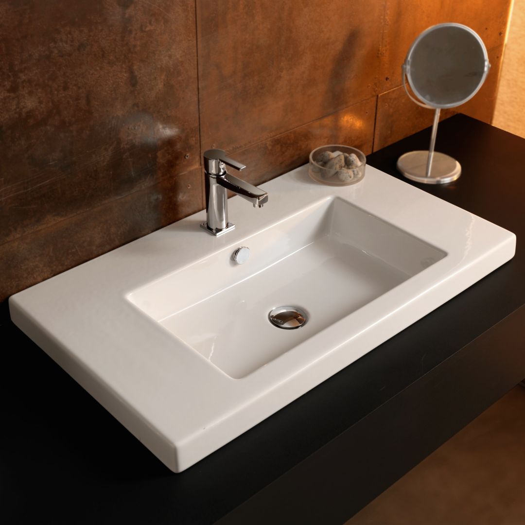 Lavabo Cangas en céramique de première qualité, formes rectangulaires, une vasque