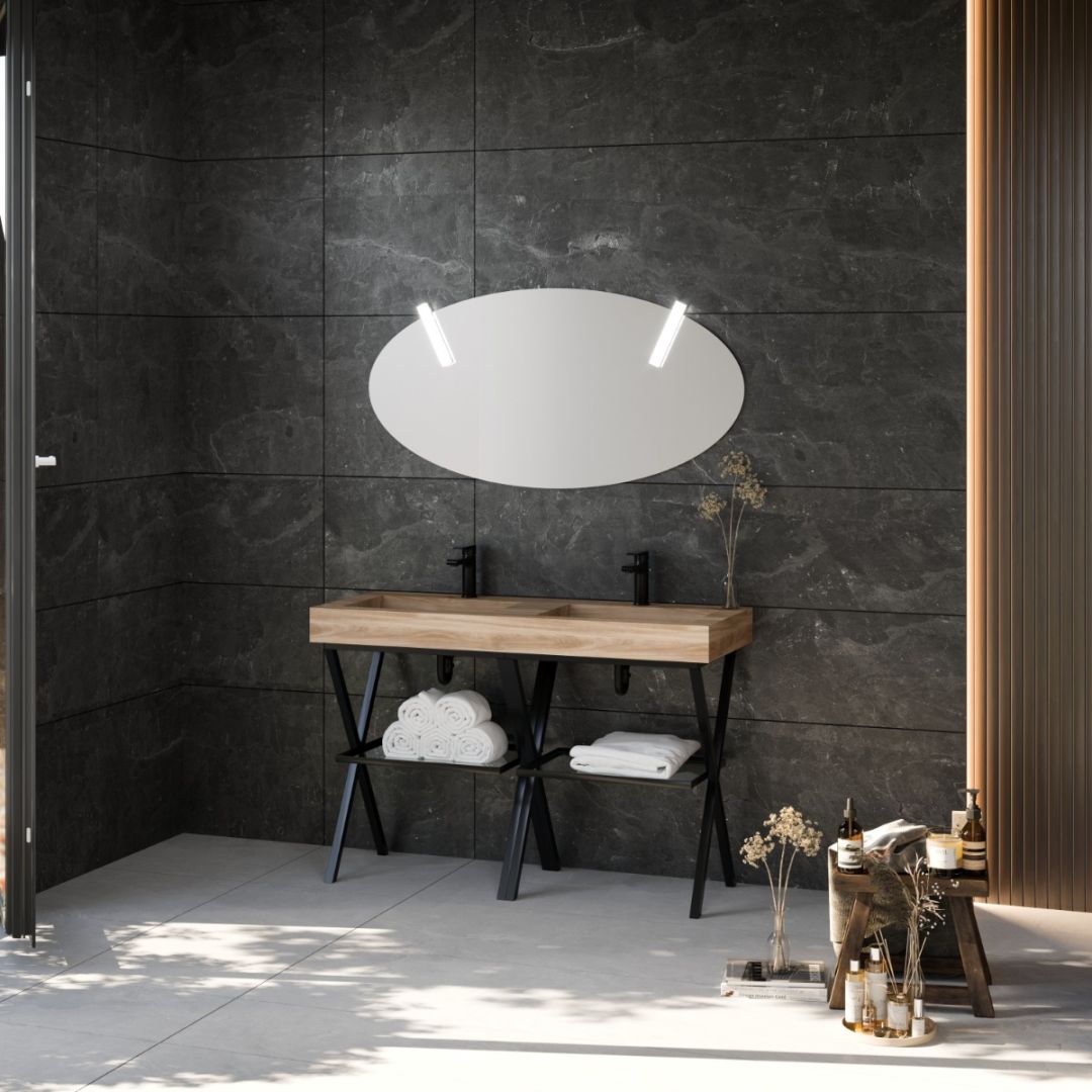 Arredo bagno a terra 120cm in metallo con doppio lavabo