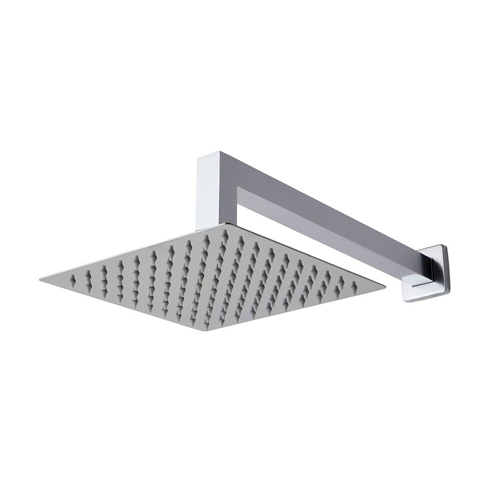 pomme haute avec bras de douche carré chromé