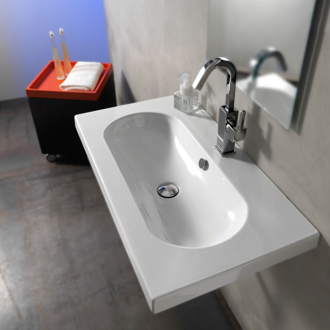 Lavabo paroi 80 cm x 45 cm en céramique avec pratique vasque ovale