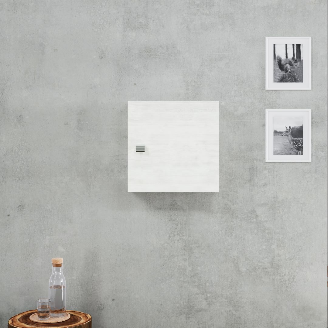 Petit meuble cube avec porte blanc chêne