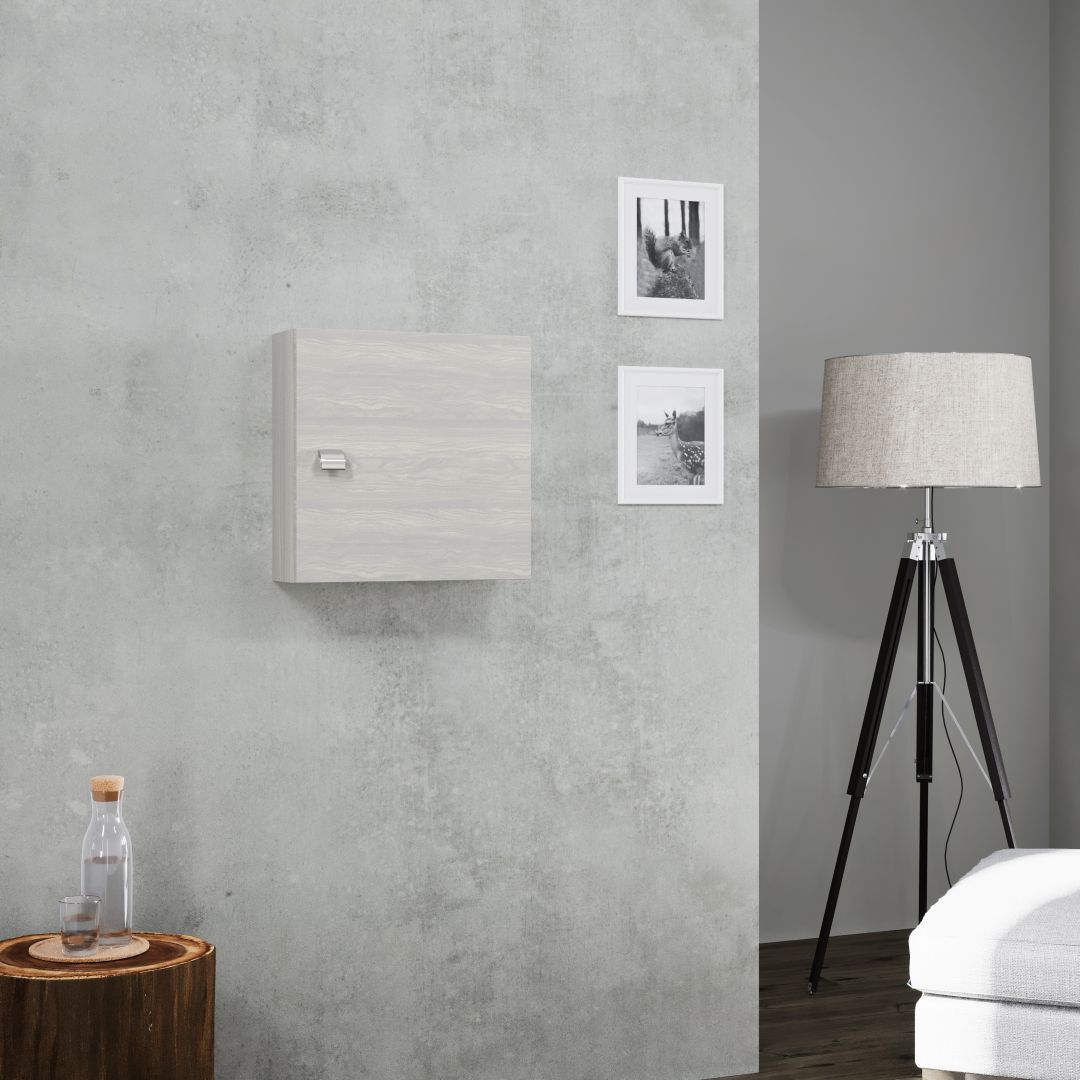 Cube mural avec porte gris effet bois