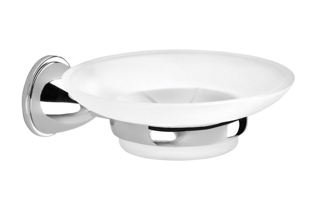 Porte-savon Gemma en verre sablé raffiné avec compléments en acier et fixation murale