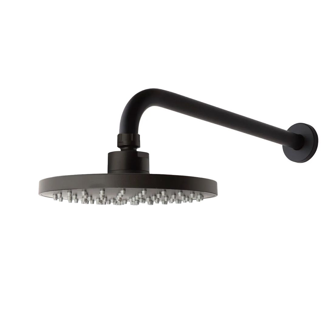 Bras de douche avec pommeau de douche rond noir mat