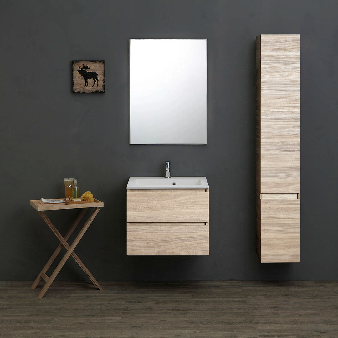 Meuble de salle de bain 60 cm avec 2 tiroirs en chêne naturel