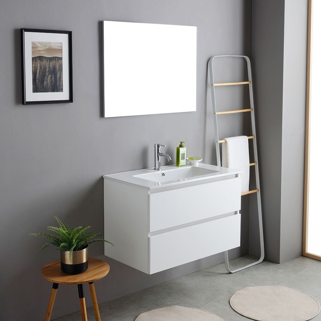 Armoire de toilette murale 80cm blanc effet bois