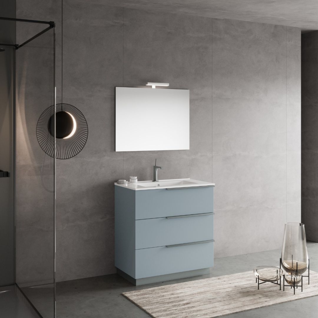 Mobile a terra per bagno 80cm con cassetti celeste opaco