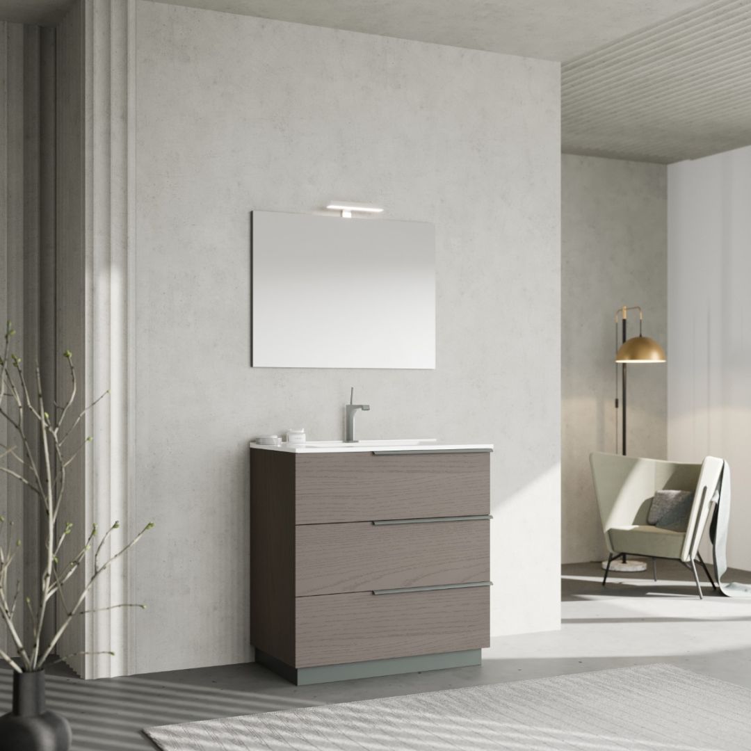 Mobile bagno a terra 80 cm grigio con specchio 80x60 