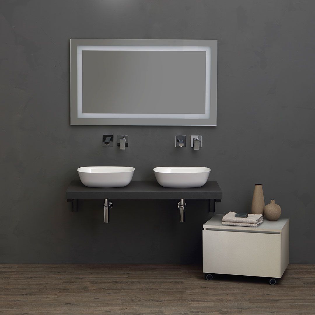 Meuble de salle de bain avec plan de travail anthracite de 120 cm et deux lavabos