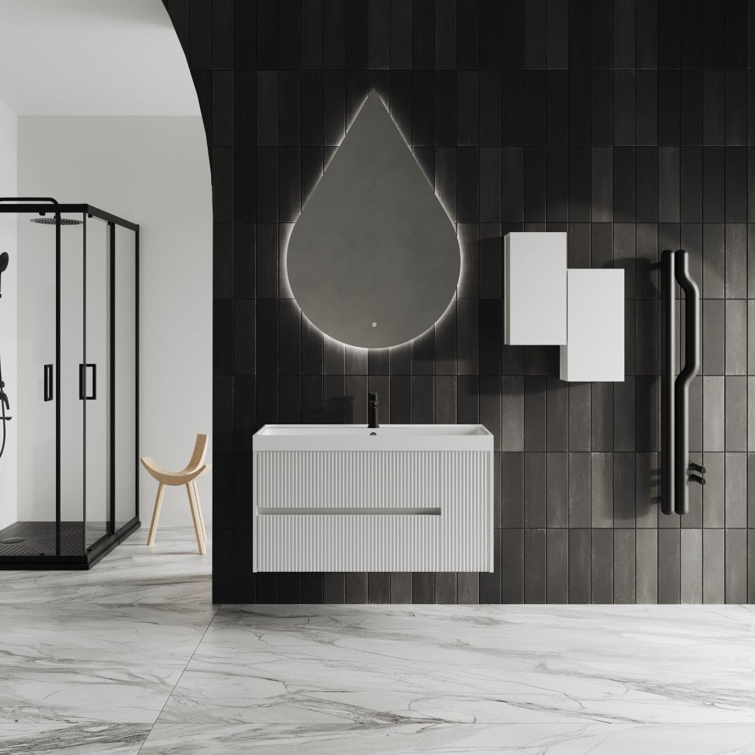 Meuble de salle de bain 100 cm avec miroir en forme de goutte