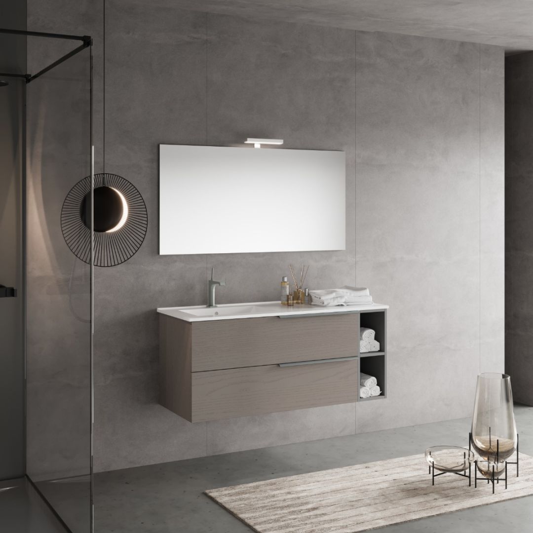 Mobile bagno 120cm grigio frassino completo di specchio con lampada