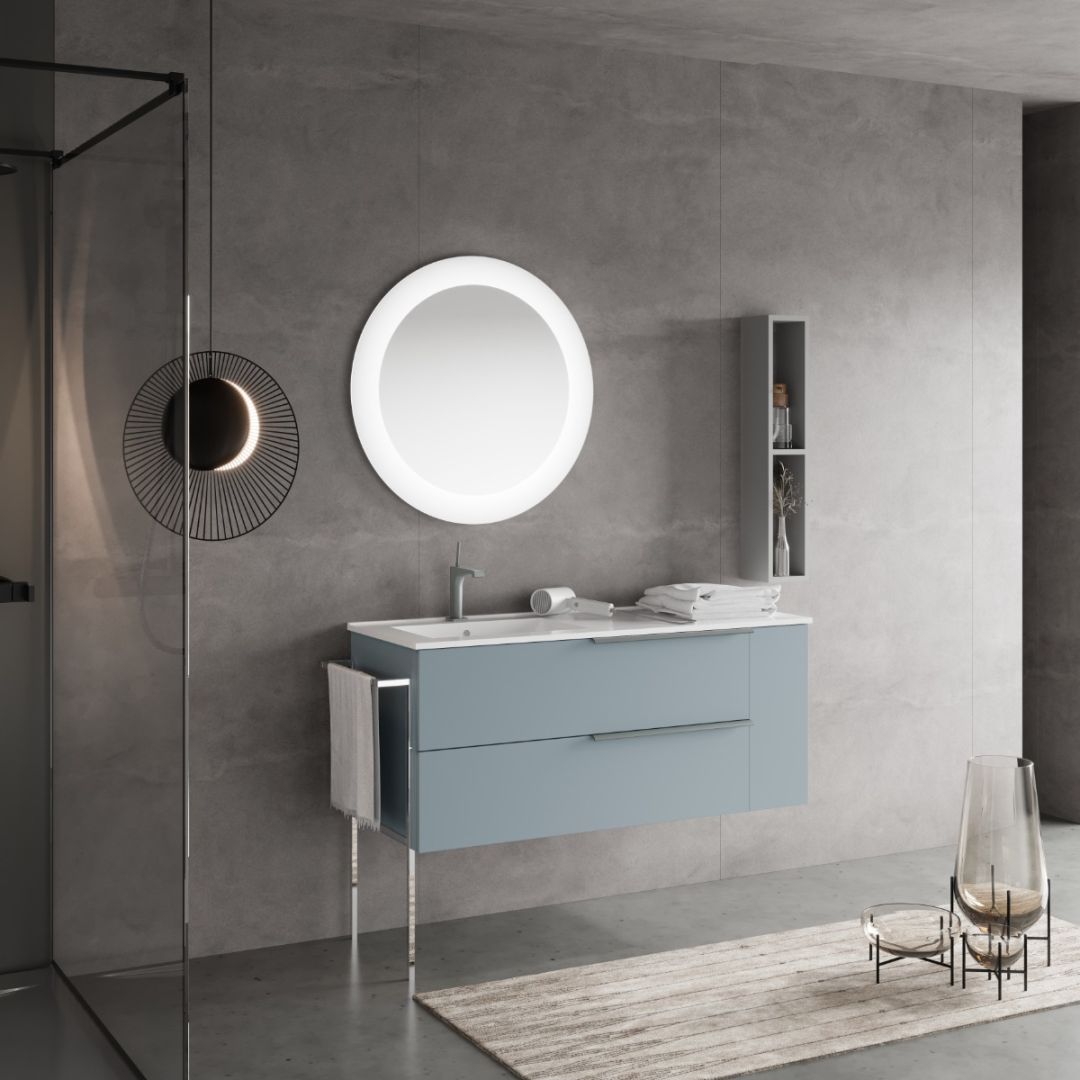 Mobile sospeso per bagno 120cm celeste opaco con vano a giorno laterale
