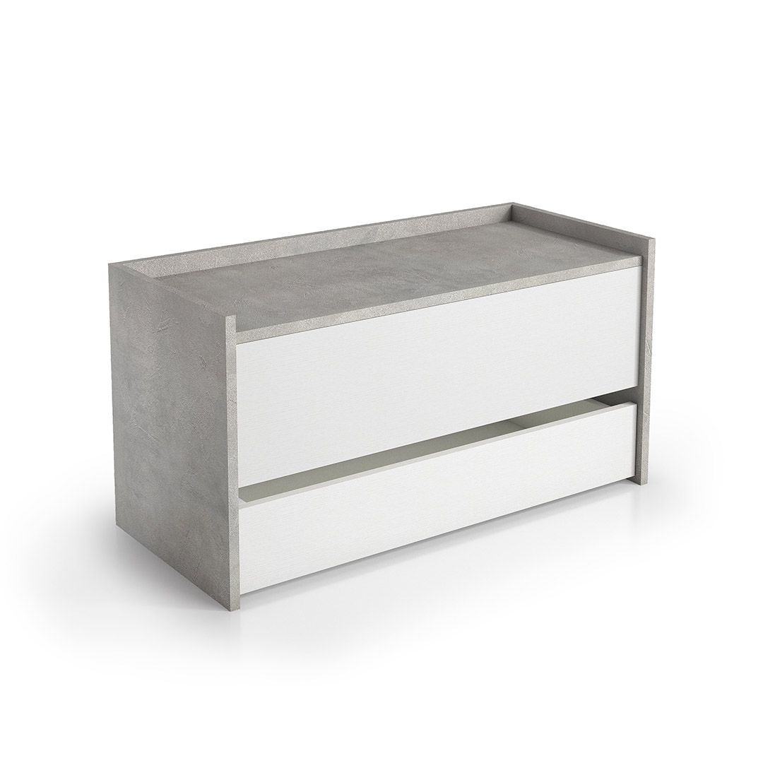 Baule contenitore cemento con cassetto e frontale bianco