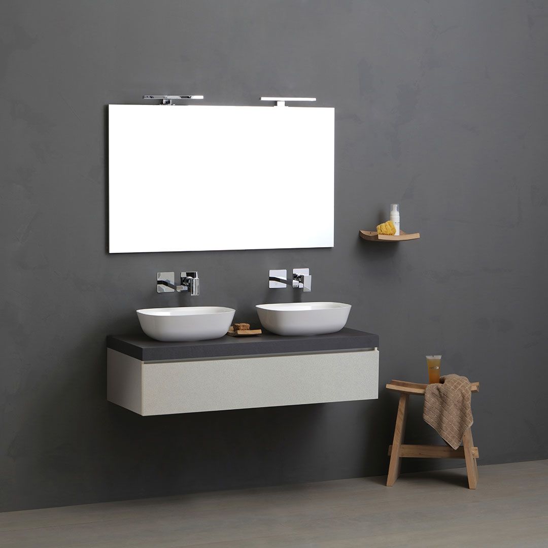 Meuble de salle de bain de 120 cm gris perle avec dessus anthracite et double lavabo