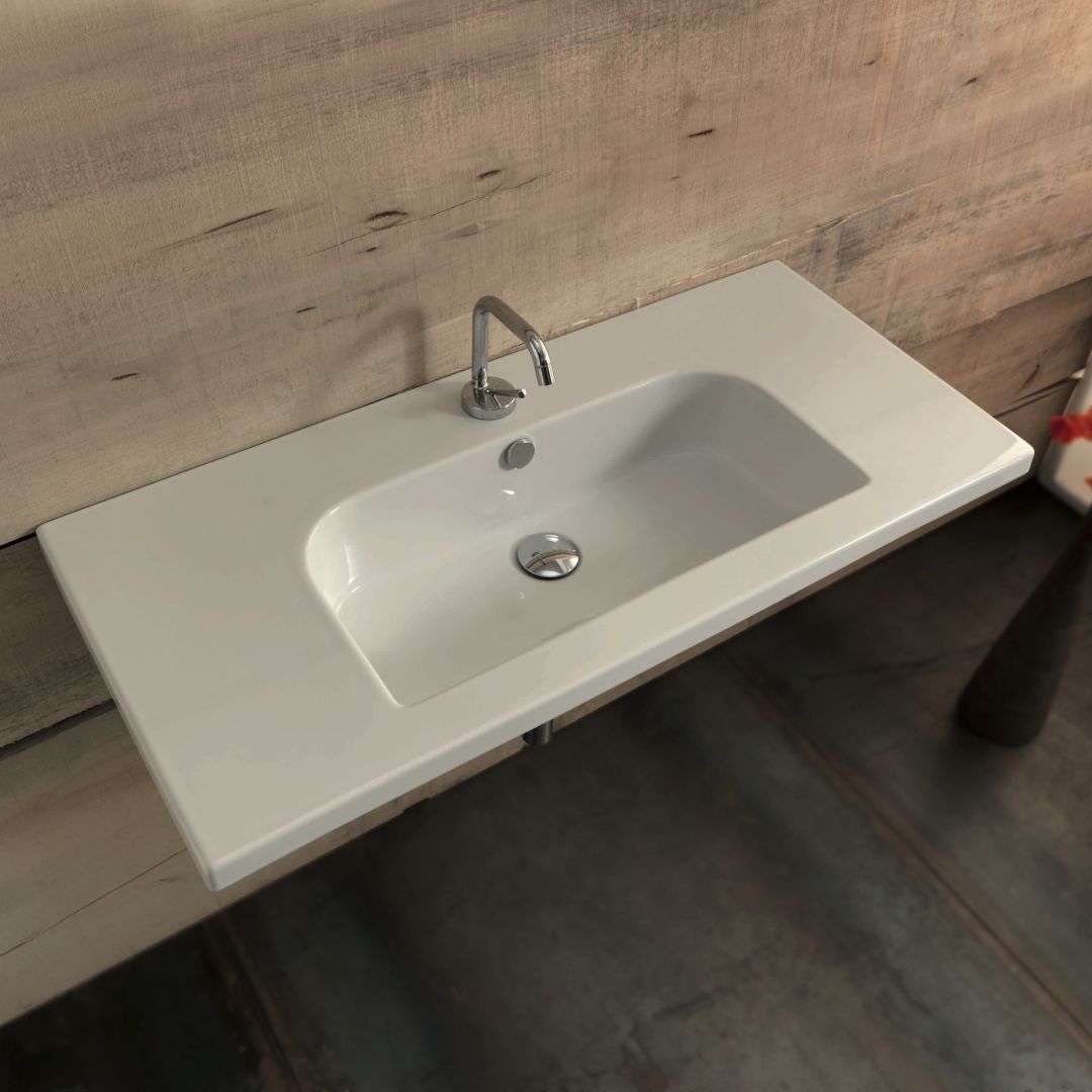 Lavabo rectangulaire en céramique de premier choix 45 x 100 cm avec vasque profonde