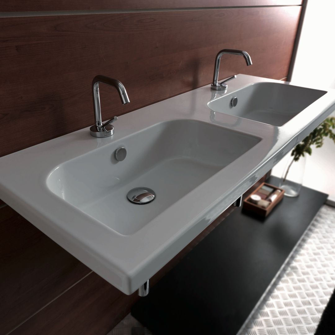 Lavabo fixation murale 120 cm avec double vasque en céramique de première qualité
