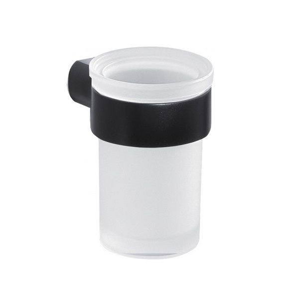 Porte-brosse à dents Palazzo: récipient en verre sablé et supports en noir mat