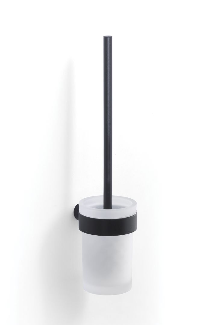 Porte-brosse de WC série Palazzo avec supports noirs et récipient en verre fixation murale