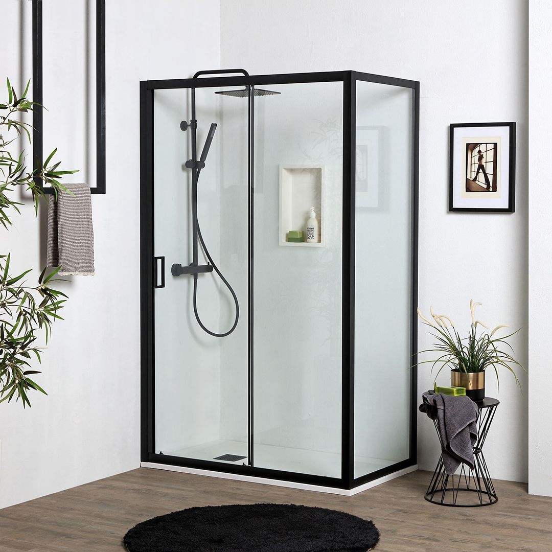 Porte de douche niche 140 cm avec paroi fixe 80 cm hauteur 190 cm 