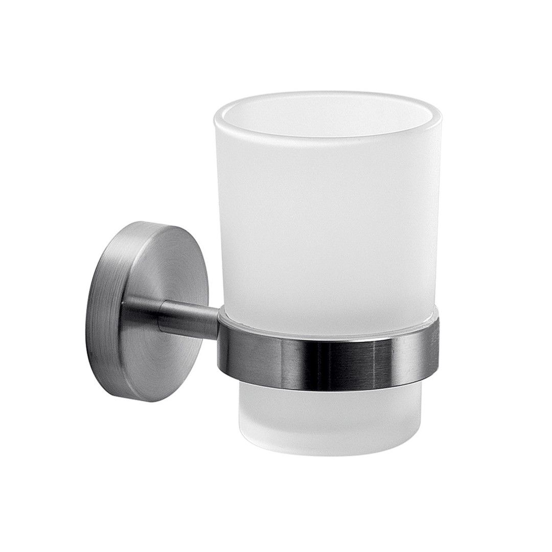 Bicchiere portaspazzolini in vetro e acciaio spazzolato