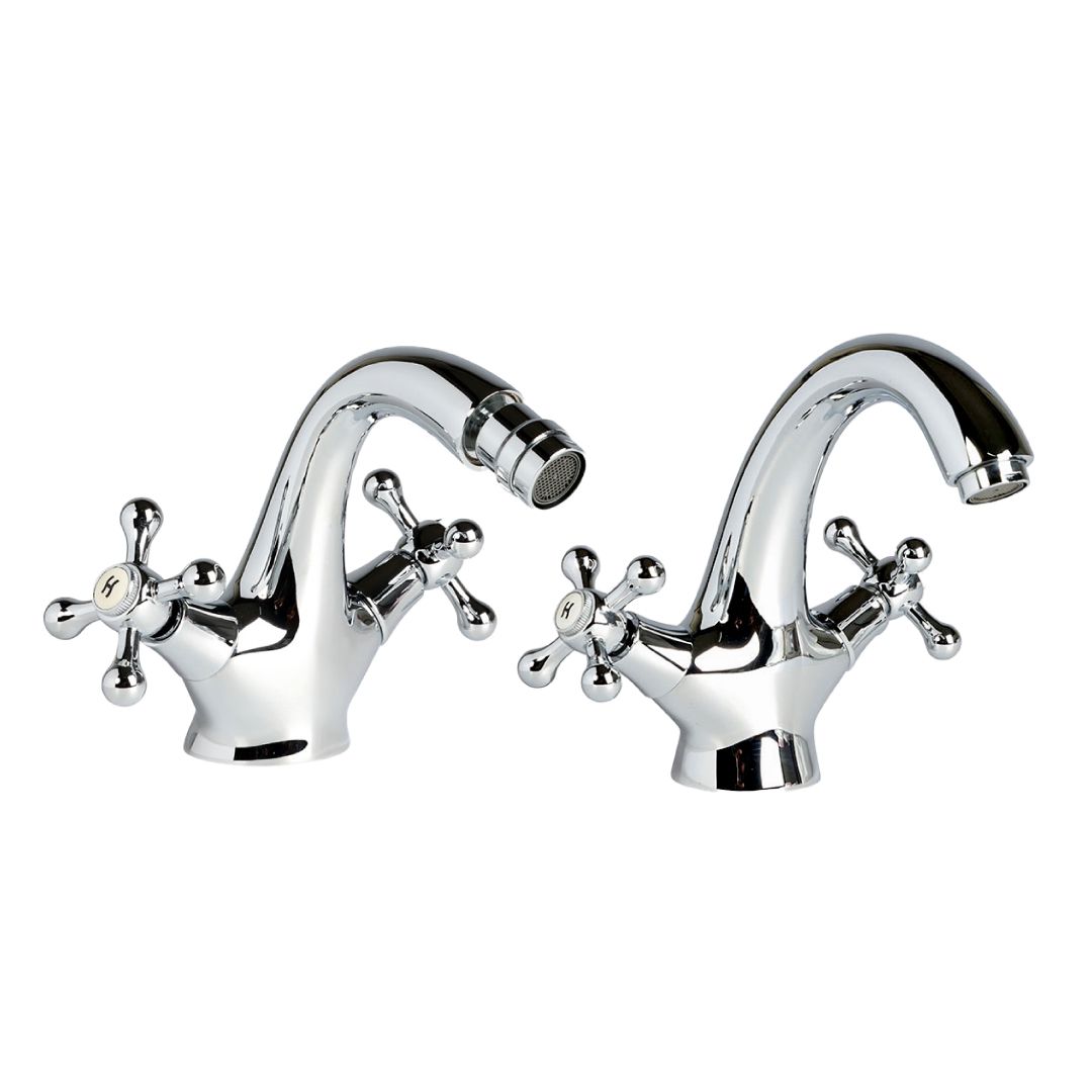 Set robinetteries lavabo et bidet avec poignée en forme de croix