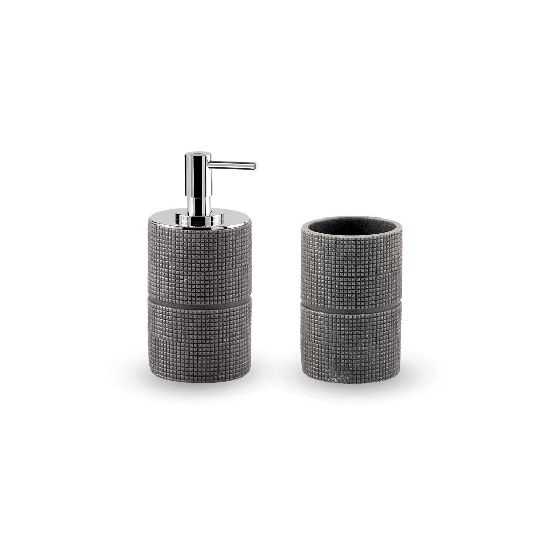 distributeur savon et porte brosse à dents serie Marily avec décor en notoriété