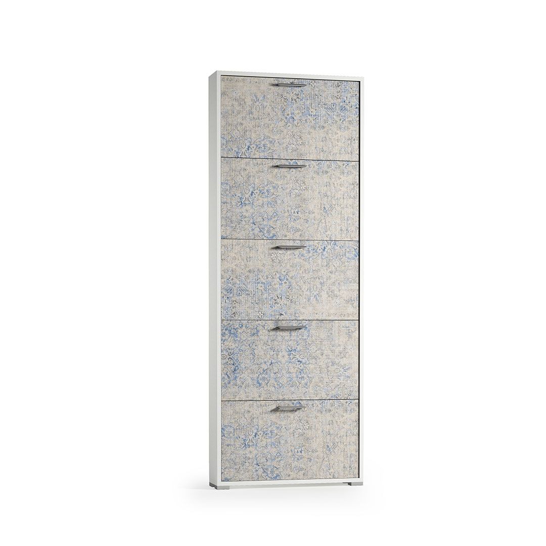 Scarpiera salvaspazio bianco con ante a ribalta decorate
