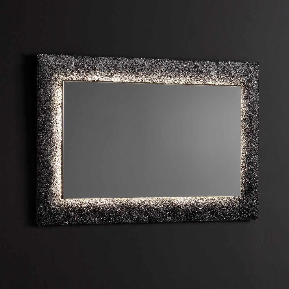 Miroir 90x62 avec cadre en verre coulé éclairé par LED noir