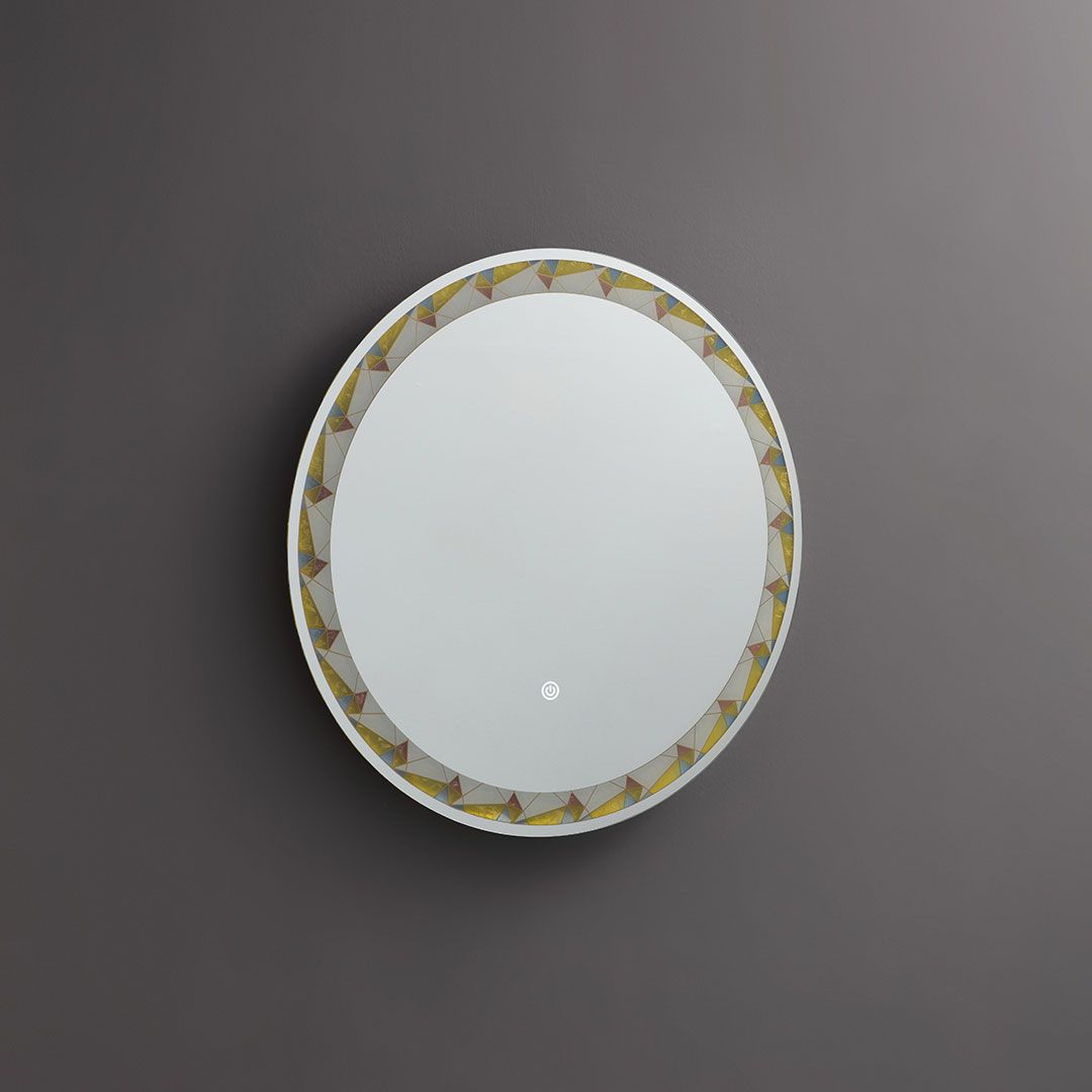 Specchiera rotonda con decorazione satinata colorata