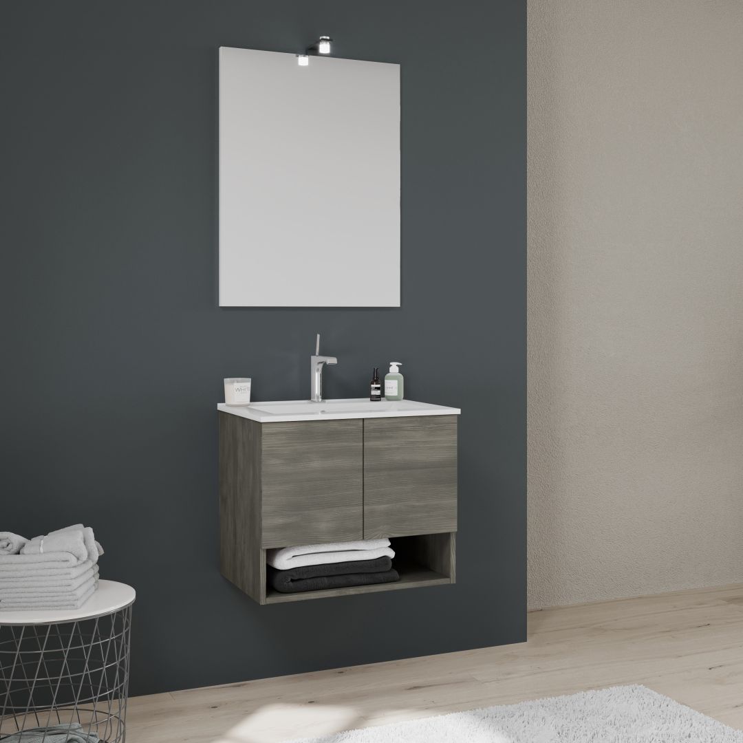 Meuble suspendu pour salle de bain 60cm avec des portes en gris foncé