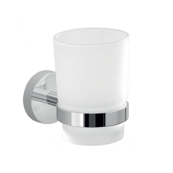 Porte-brosse à dents en métal chromé avec coupelle en verre