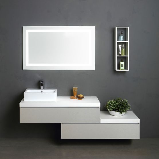 Mobile bagno 180cm con cassetti grigio perla e top bianco Mobile bagno 180cm con cassetti grigio perla e top bianco