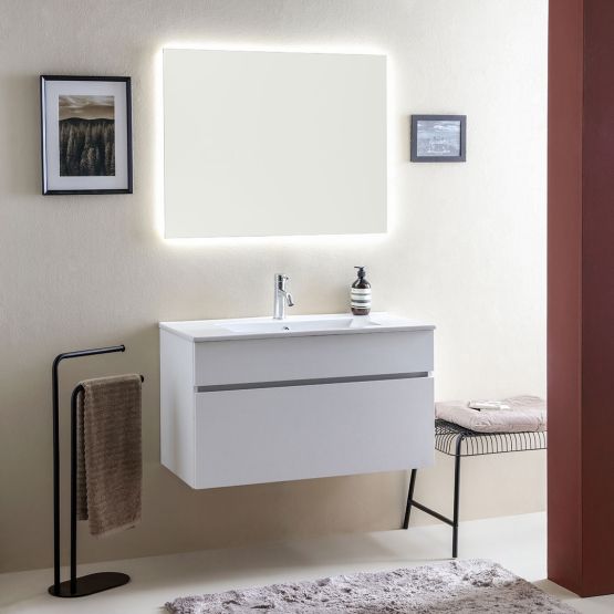 Meuble de salle de bains suspendu 90 cm avec miroir LED 90x70 Meuble de salle de bains suspendu 90 cm avec miroir LED 90x70