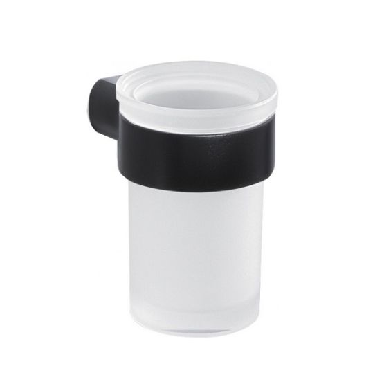Porte-brosse à dents Palazzo: récipient en verre sablé et supports en noir mat