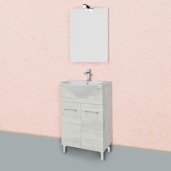 Mobile bagno a terra rovere bianco con specchio Mobile bagno a terra rovere bianco con specchio